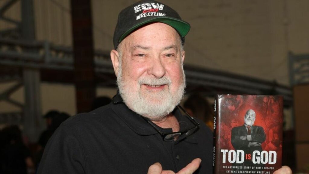 Tod Gordon with his book at the Icons of Wrestling Convention & Fanfest on Saturday, July 1, 2023, at the 2300 Arena, in Philadelphia, PA. Photo by George Tahinos, https://georgetahinos.smugmug.com