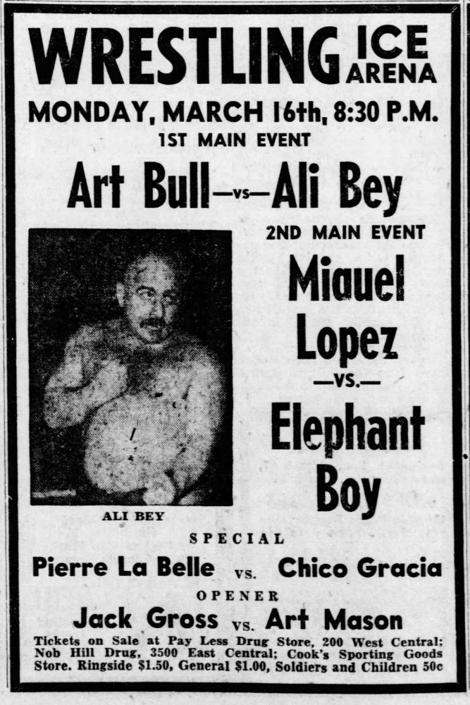 Ali Bey in the main event in Albuquerque, New Mexico, on March 16, 1953.