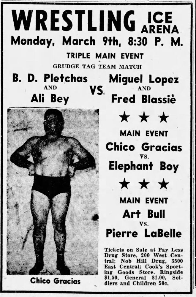 Ali Bey in a tag bout against Fred Blassie in Albuquerque, New Mexico, on March 6, 1953.