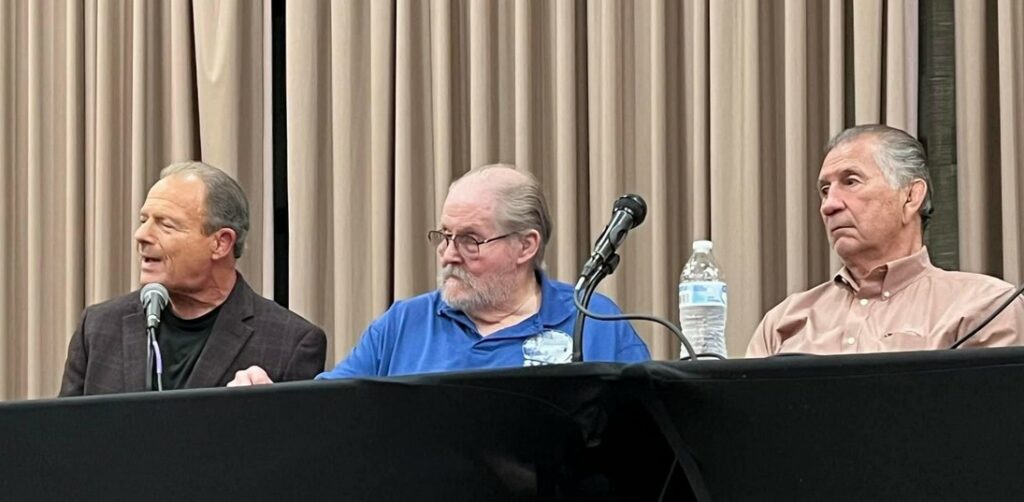 Brian Blair, Bob Roop and Jerry Brisco on a panel about Florida wrestling at The Gathering in Charlotte, NC, on Saturday, August 5, 2023. Photo by Pete Lederberg