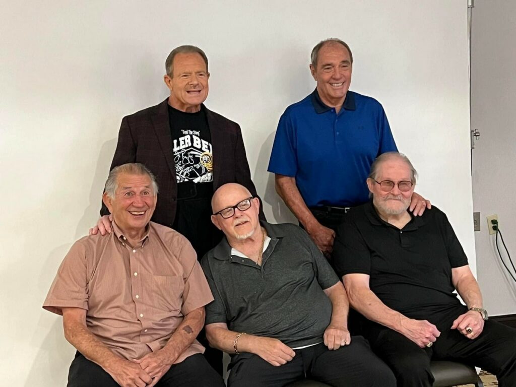 Brian Blair, Steve Kerin, Jerry Brisco, Kevin Sullivan and Bob Roop at The Gathering in Charlotte, NC, on Saturday, August 5, 2023. Photo by Pete Lederberg