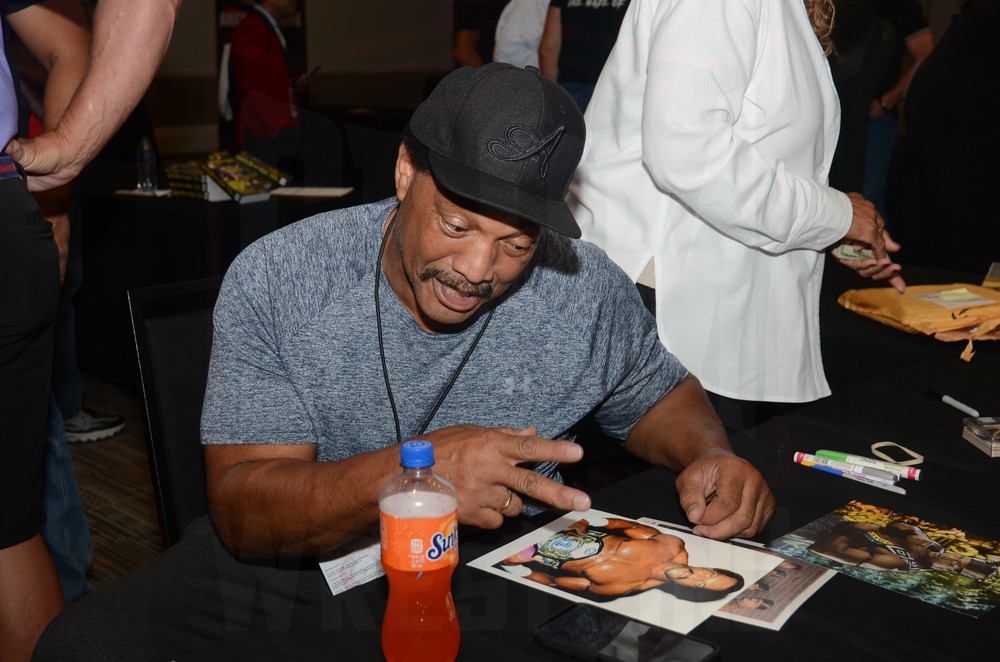 Ron Simmons mid-damn at the Cauliflower Alley Club on Tuesday, August 29, 2023, at the Plaza Hotel & Casino in Las Vegas. Photo by Brad McFarlin