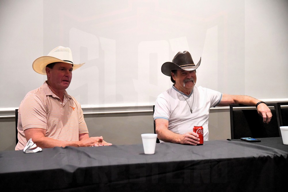A panel on Texas wrestling with JBL and James Beard at the Cauliflower Alley Club reunion on Wednesday, August 30, 2023, at the Plaza Hotel & Casino in Las Vegas. Photo by Scott Romer