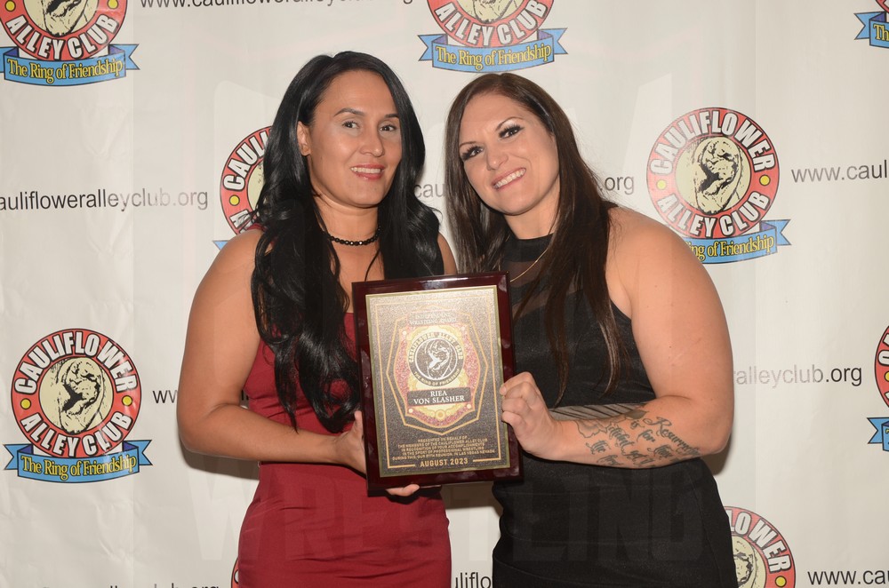 Cheerleader Melissa Anderson and Riea Von Slasher at the Cauliflower Alley Club Baloney Blowout on Tuesday, August 29, 2023, at the Plaza Hotel & Casino in Las Vegas. Photo by Brad McFarlin