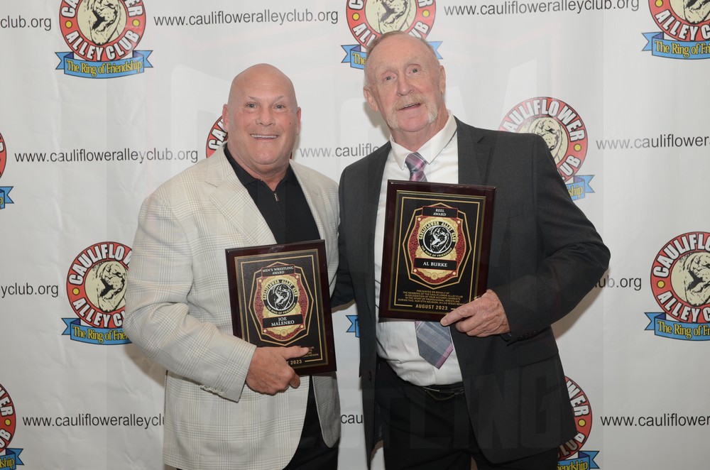 Honorees Joe Malenko and Al Burke at the Cauliflower Alley Club Baloney Blowout on Tuesday, August 29, 2023, at the Plaza Hotel & Casino in Las Vegas. Photo by Brad McFarlin