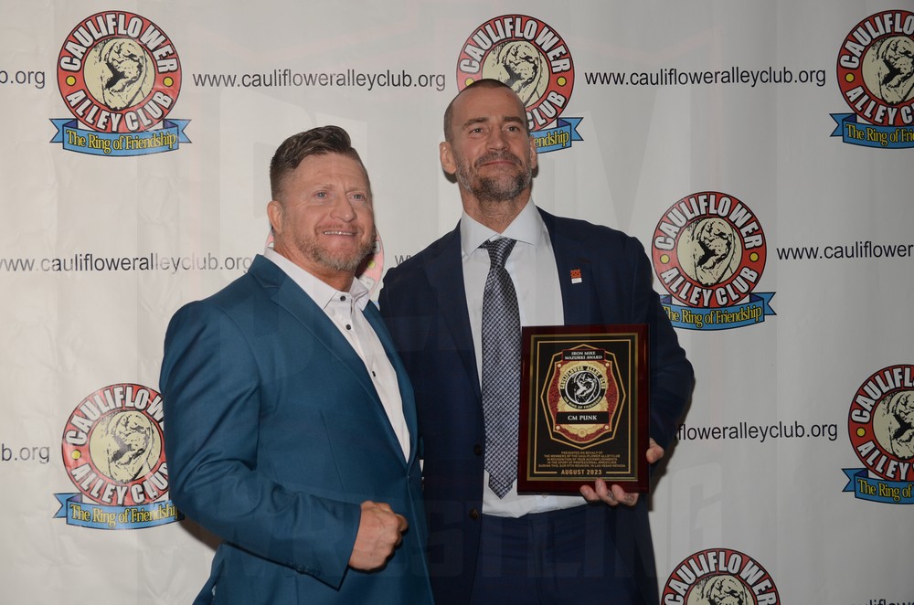 Ace Steel and CM Punk at the Cauliflower Alley Club banquet on Wednesday, August 30, 2023, at the Plaza Hotel & Casino in Las Vegas. Photo by Brad McFarlin