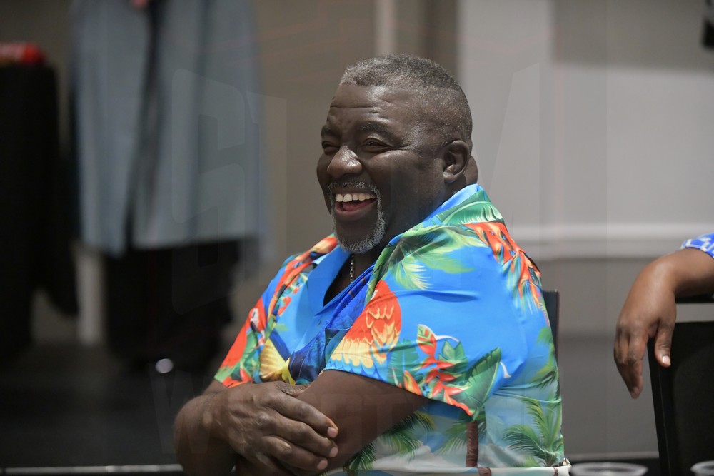 Koko B. Ware laughs during the Cauliflower Alley Club Baloney Blowout on Tuesday, August 29, 2023, at the Plaza Hotel & Casino in Las Vegas. Photo by Scott Romer
