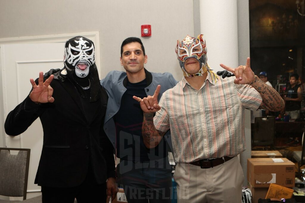 Lucha Brothers with Alex Abrahantes at WrestleBash 2 on Sunday, August 20, 2023, at the DoubleTree by Hilton Fairfield Hotel and Suites in Fairfield, New Jersey. Photo by George Tahinos, georgetahinos.smugmug.com