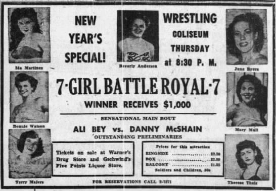 Ali Bey vs Danny McShain is overshadowed by a women's battle royal on January 1, 1963 in El Paso, Texas.