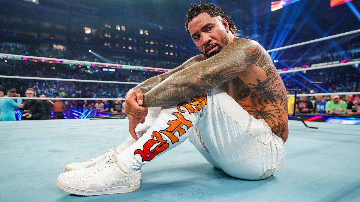 A dejected Jey Uso after SummerSlam 2023. WWE photo