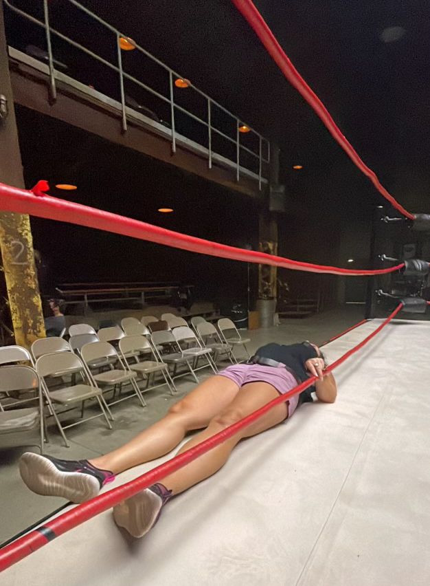 Jodi Williams taking a break on the set of Heels. Photo courtesy Jodi Williams
