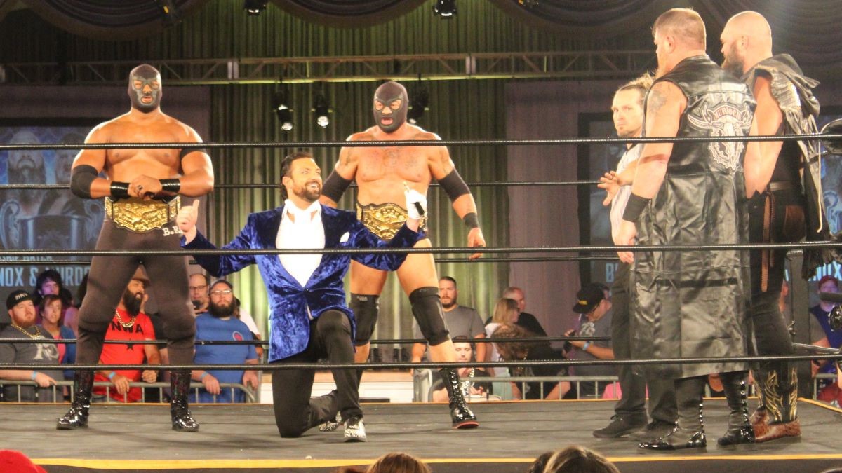 NWA Tag Team Champions Blunt Force Trauma and Aron Stevens with Trevor Murdoch and Mike Knox. Credit: Tommy "Milagro" Martinez