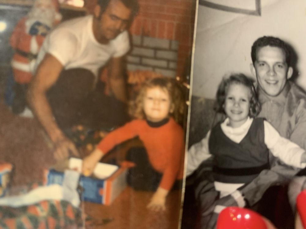 On the left is Jodi with an uncle on her mother's side; on the right is Dick Steinborn with his first-born, Donna / Candi. 