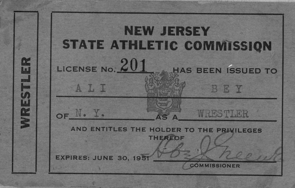 An Ali Bey wrestling license.