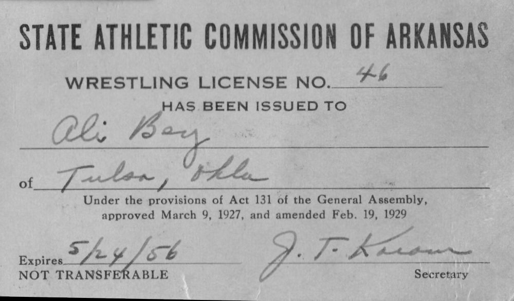 An Ali Bey wrestling license.