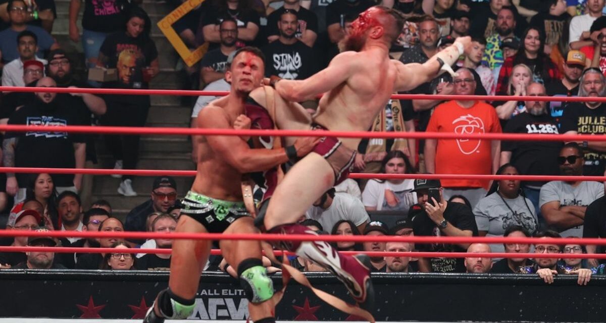 “The American Dragon” Bryan Danielson Vs. “Absolute” Ricky Starks in a Strap Match at AEW All Out at the United Center in Chicago, on Sunday, September 3, 2023. Photo by George Tahinos, georgetahinos.smugmug.com