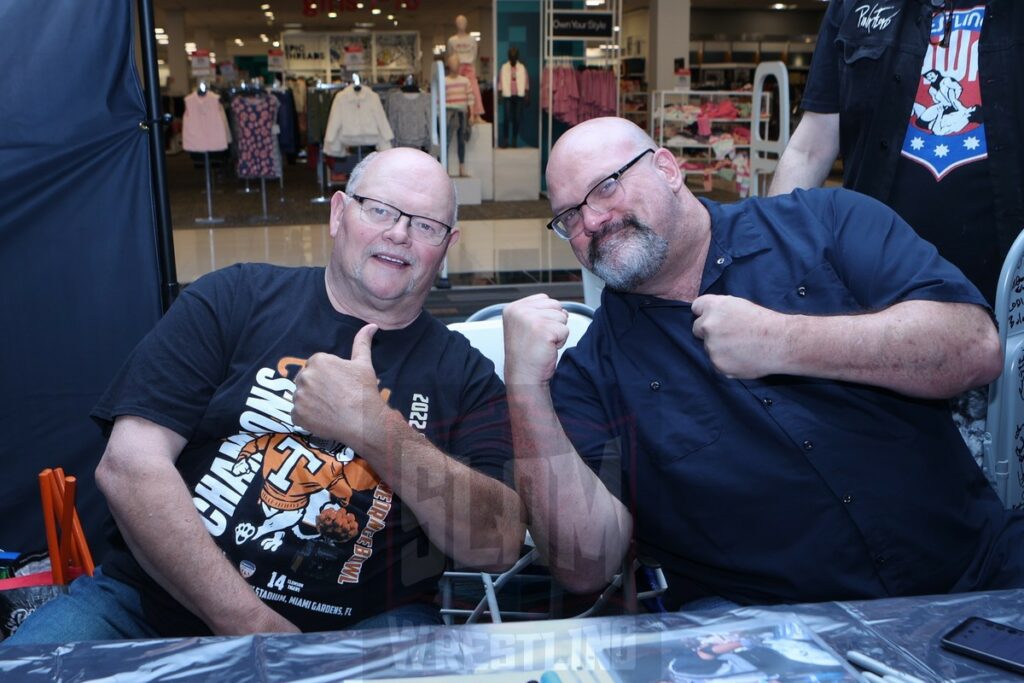 TL Hopper and Duke "Dumpster" Droese at 90s Wrestling Con on Saturday, September 30, 2023, at Rockaway Townsquare, in Rockaway, New Jersey. Photo by George Tahinos, georgetahinos.smugmug.com