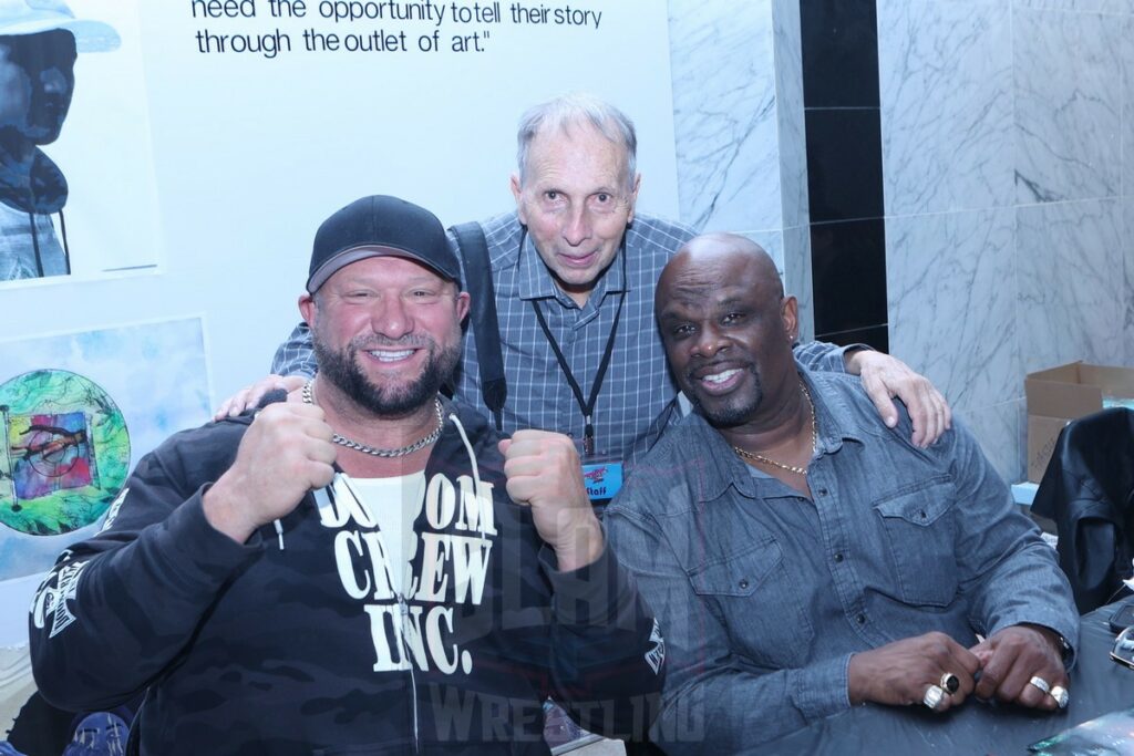 The Dudley Boys and photographer George Napolitano at 90s Wrestling Con on Saturday, September 30, 2023, at Rockaway Townsquare, in Rockaway, New Jersey. Photo by George Tahinos, georgetahinos.smugmug.com