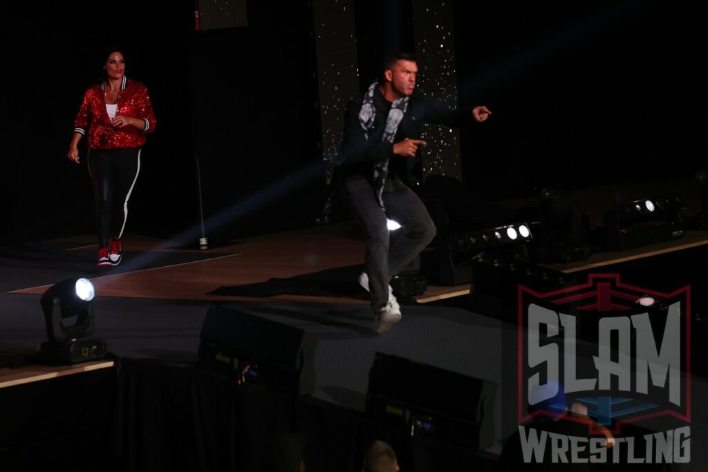 Traci Brooks and Frankie Kazarian show up during Trinity (c) vs Alisha Edwards w/ Eddie Edwards at Impact Victory Road on Friday, September 8, 2023, at the Westchester County Center in White Plains, NY. Photo by George Tahinos, georgetahinos.smugmug.com