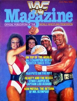 Wendi Richter and Hulk Hogan as equals on the cover of WWF Magazine.