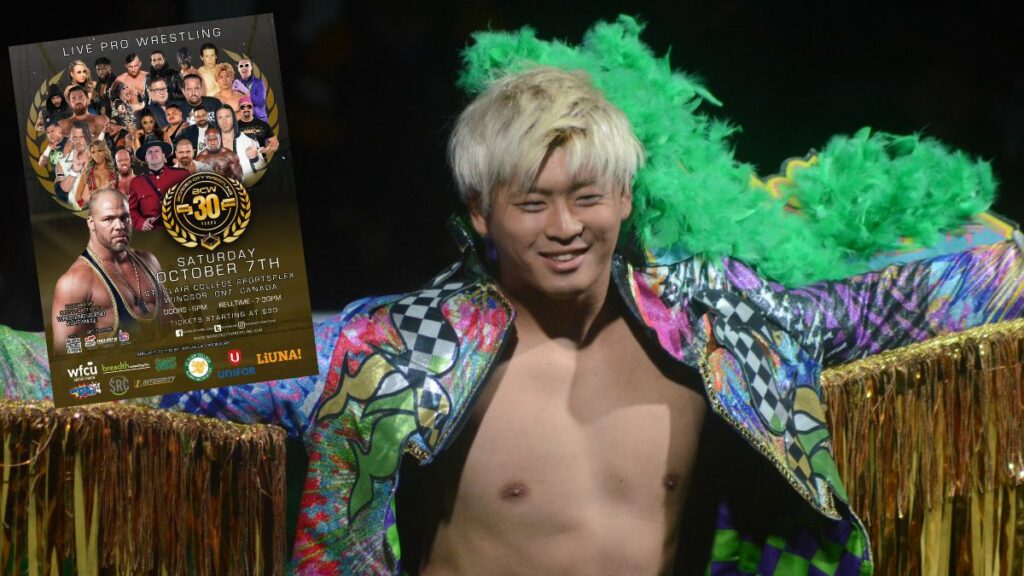 Kaito Kiyomia at the Border City Wrestling 30th anniversary show on Saturday, October 7, 2023, at St. Clair College Sportsplex in Windsor, Ontario. Photo by Brad McFarlin