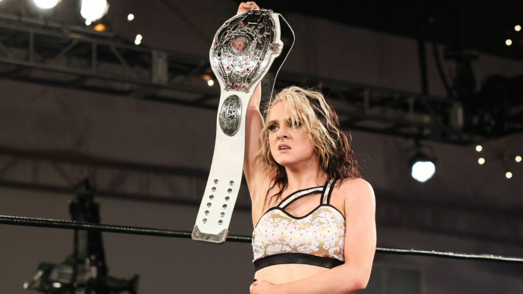 Kenzie Paige after her NWA title win at NWA 75. Photo by NWA/Hiban Huerta