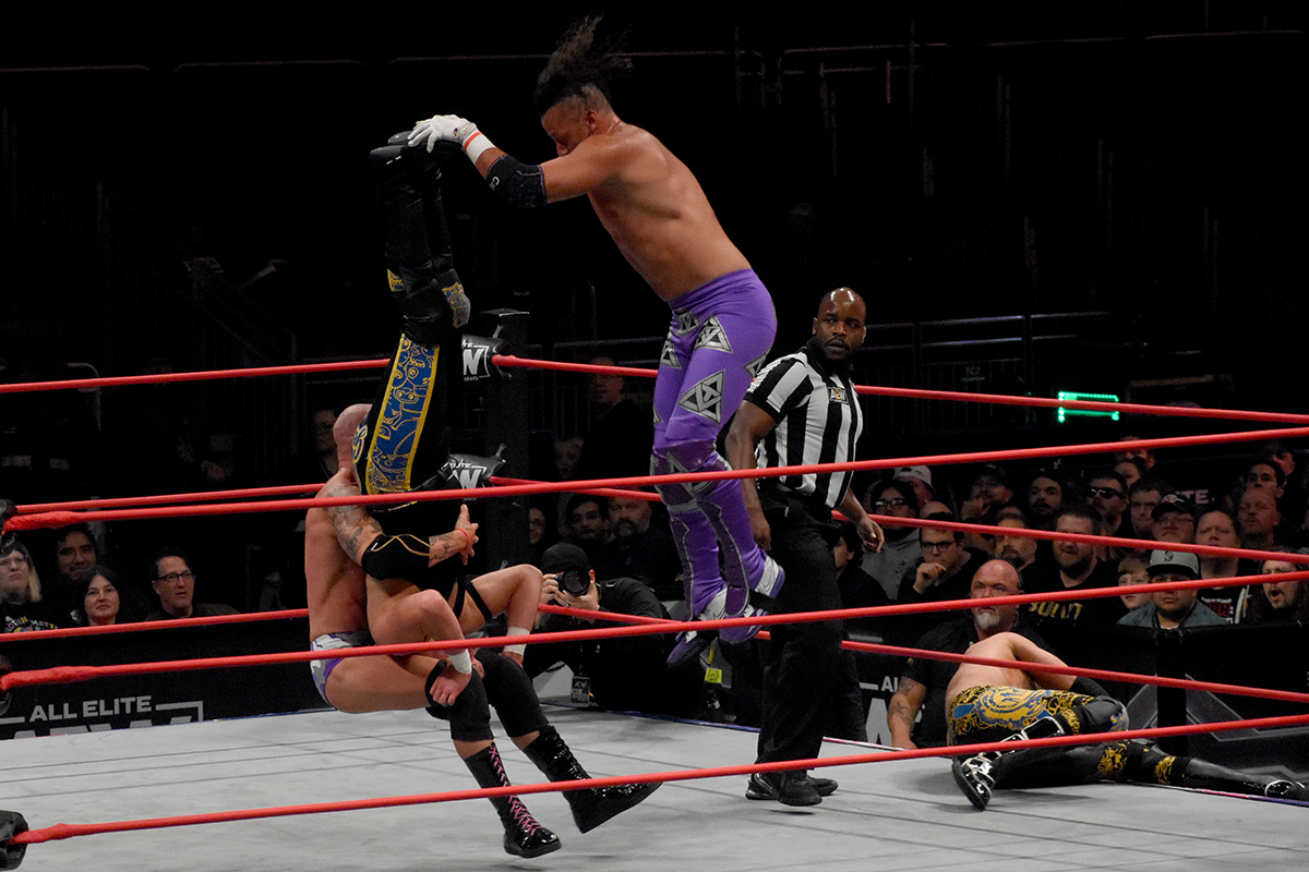 Mike Bennett and Matt Taven work together at AEW Collision on Saturday, September 30, 2023, at the Climate Pledge Arena, in Seattle, WA. Photo by Ben Lypka