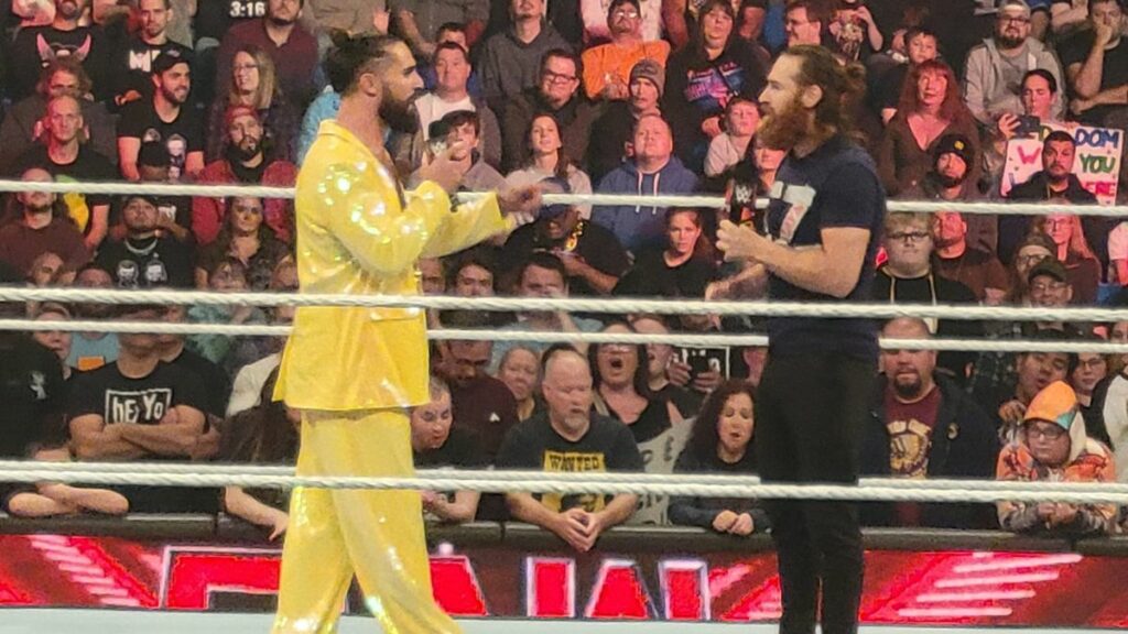 Seth Rollins and Sami Zayn at WWE Monday Night Raw on November 6th, 2023, at the Mohegan Sun Arena at Casey Plaza in Wilkes-Barre, PA. Photo by George Tahinos, https://georgetahinos.smugmug.com