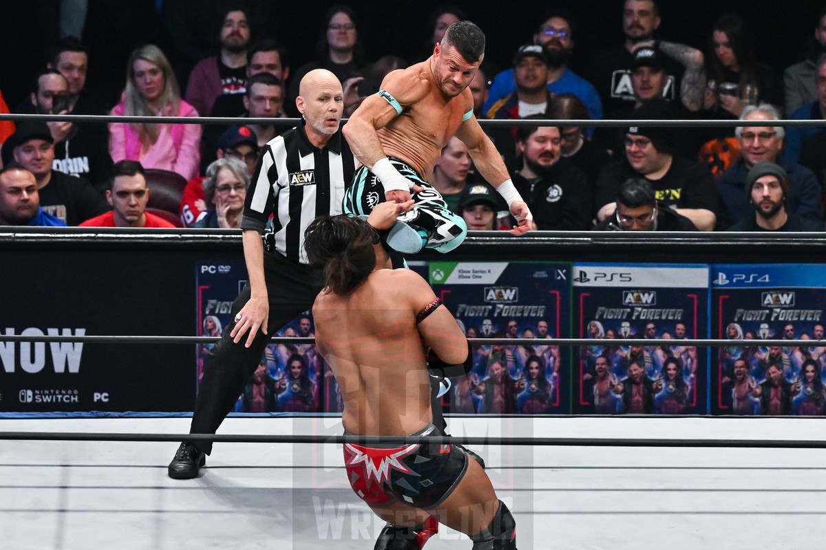 The Don Callis Family (Powerhouse Hobbs and Konosuke Takeshita) vs Christopher Daniels and Matt Sydal at AEW Rampage, taped at Centre Bell in Montreal, Quebec, on Wednesday, December 6, 2023, and airing on Friday, December 8, 2023. Photo by Minas Panagiotakis, www.photography514.com