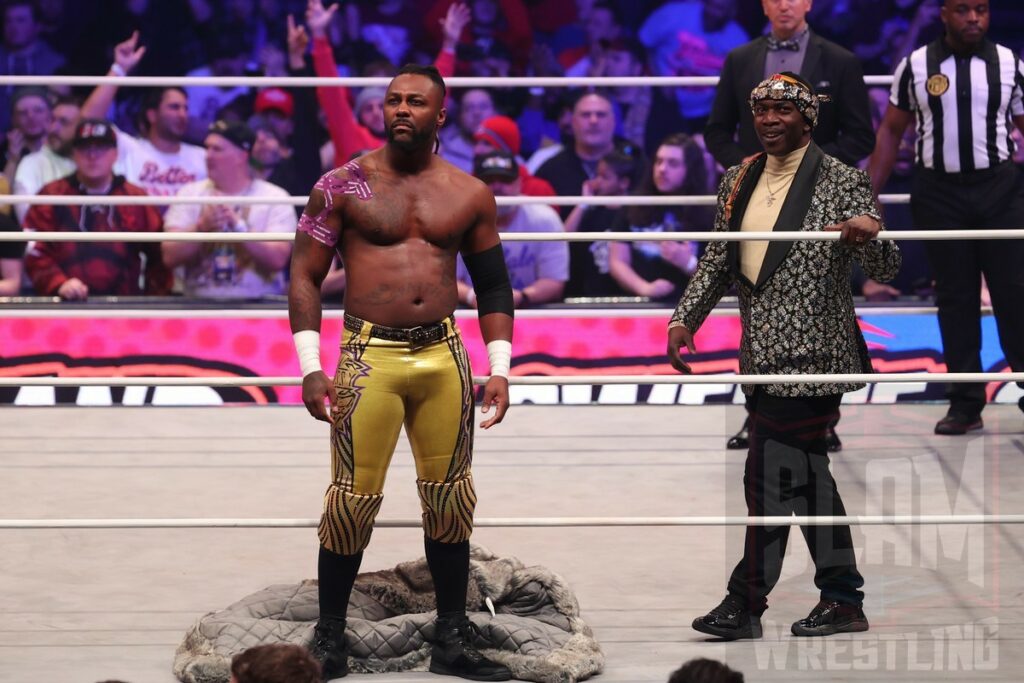Swerve Strickland (w/ Prince Nana) at AEW Worlds End on Saturday, December 30, 2023, at the Nassau Veterans Memorial Coliseum in Uniondale, New York. Photo by George Tahinos, georgetahinos.smugmug.com