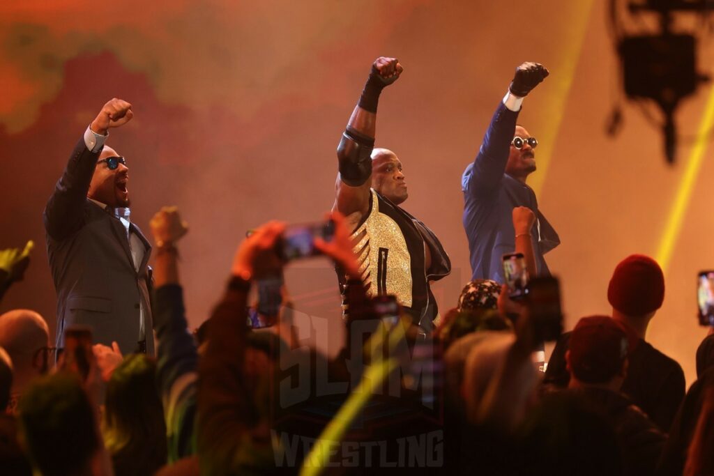 Bobby Lashley and The Street Profits at WWE Smackdown on Friday, December 1, 2023, at the Barclays Center in Brooklyn, ny. Photo by George Tahinos, https://georgetahinos.smugmug.com