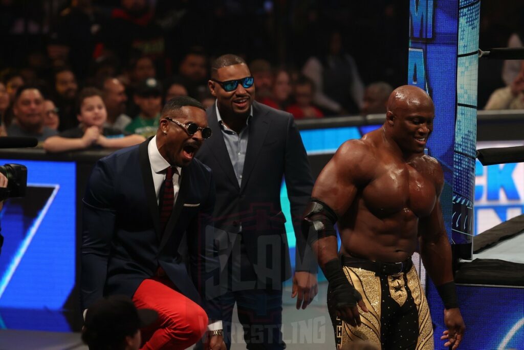 Bobby Lashley and The Street Profits at WWE Smackdown on Friday, December 1, 2023, at the Barclays Center in Brooklyn, ny. Photo by George Tahinos, https://georgetahinos.smugmug.com
