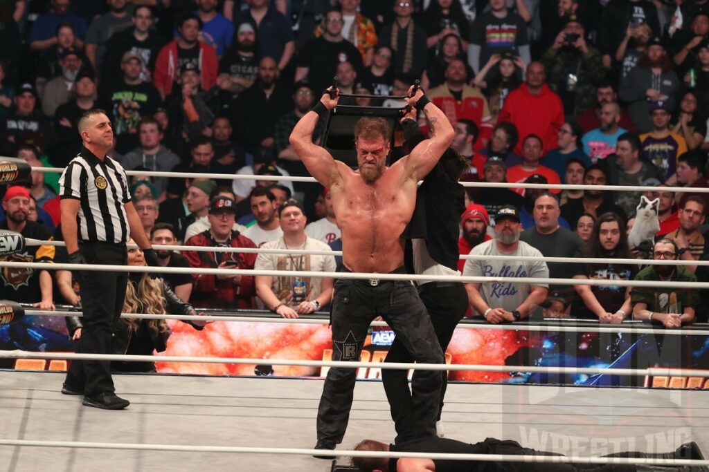 No Disqualification Match For The TNT Championship: Adam Copeland Vs. Christian Cage (C) (W/ Nick Wayne And Shayna “Mama” Wayne) at AEW Worlds End on Saturday, December 30, 2023, at the Nassau Veterans Memorial Coliseum in Uniondale, New York. Photo by George Tahinos, georgetahinos.smugmug.com