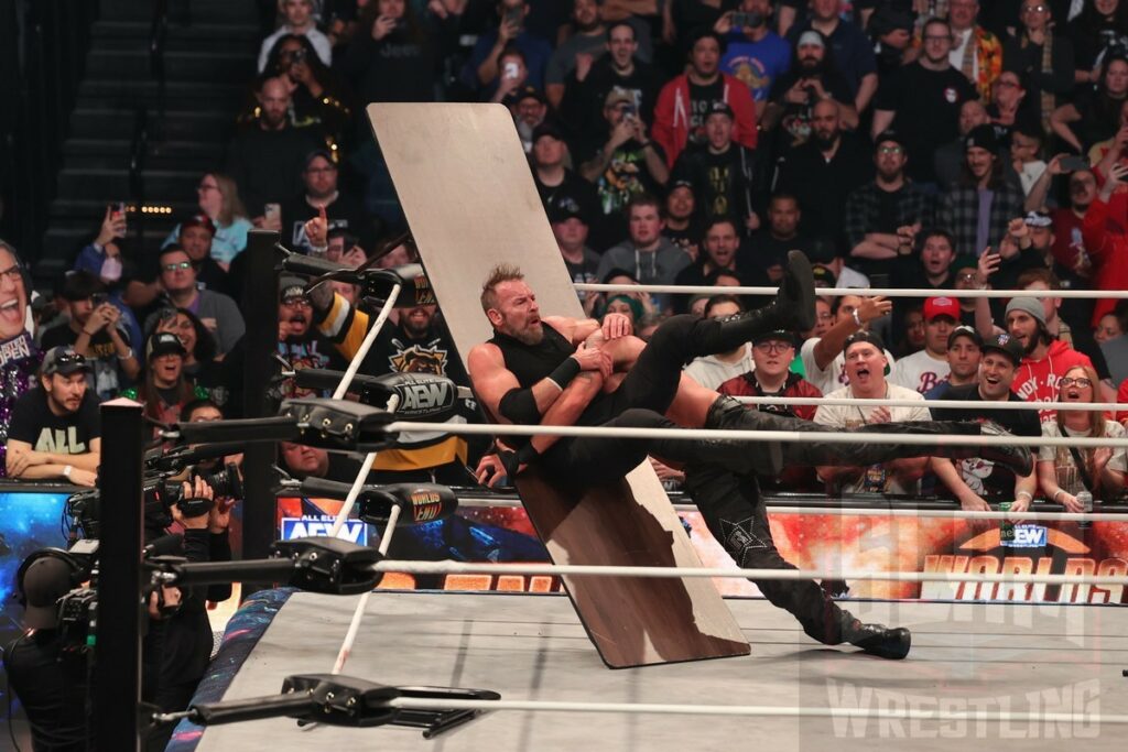 No Disqualification Match For The TNT Championship: Adam Copeland Vs. Christian Cage (C) (W/ Nick Wayne And Shayna “Mama” Wayne) at AEW Worlds End on Saturday, December 30, 2023, at the Nassau Veterans Memorial Coliseum in Uniondale, New York. Photo by George Tahinos, georgetahinos.smugmug.com