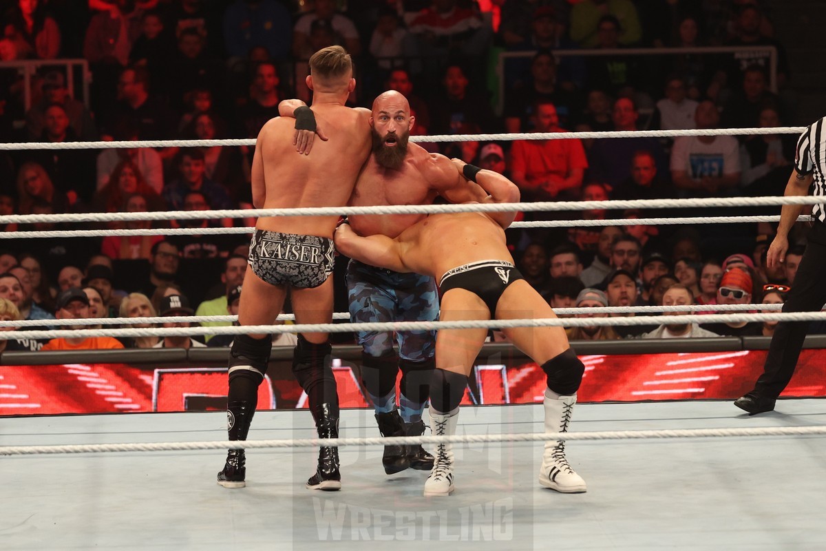 2 Out Of 3 Falls Match: #DIY (Johnny Gargano & Tommaso Ciampa) Vs. Imperium (Ludwig Kaiser & Giovanni Vinci) at WWE Monday Night Raw at the MVP Arena, in Albany, NY, on December 4, 2023. Photo by George Tahinos, georgetahinos.smugmug.com