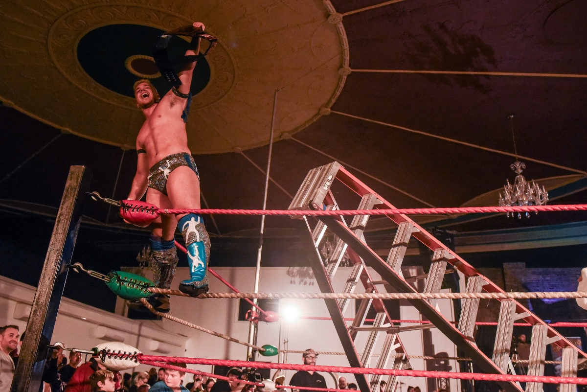 Jack Cartwheel as the new Demand Lucha Premier Champion on December 14, 2023, in Toronto, Ontario, at Parkdale Hall. Photo by Steve McGill