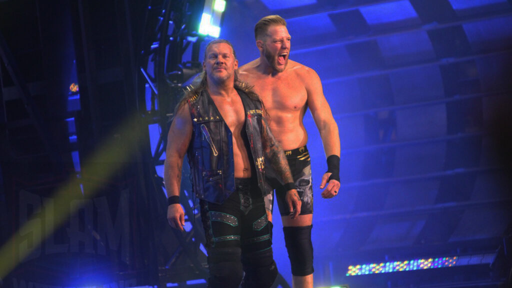 TOP PHOTO: Chris Jericho and Jake Hager at AEW Rampage, taped on September 22, 2021, at Arthur Ashe Stadium in Queens, NY. Photo by George Tahinos, https://georgetahinos.smugmug.com.