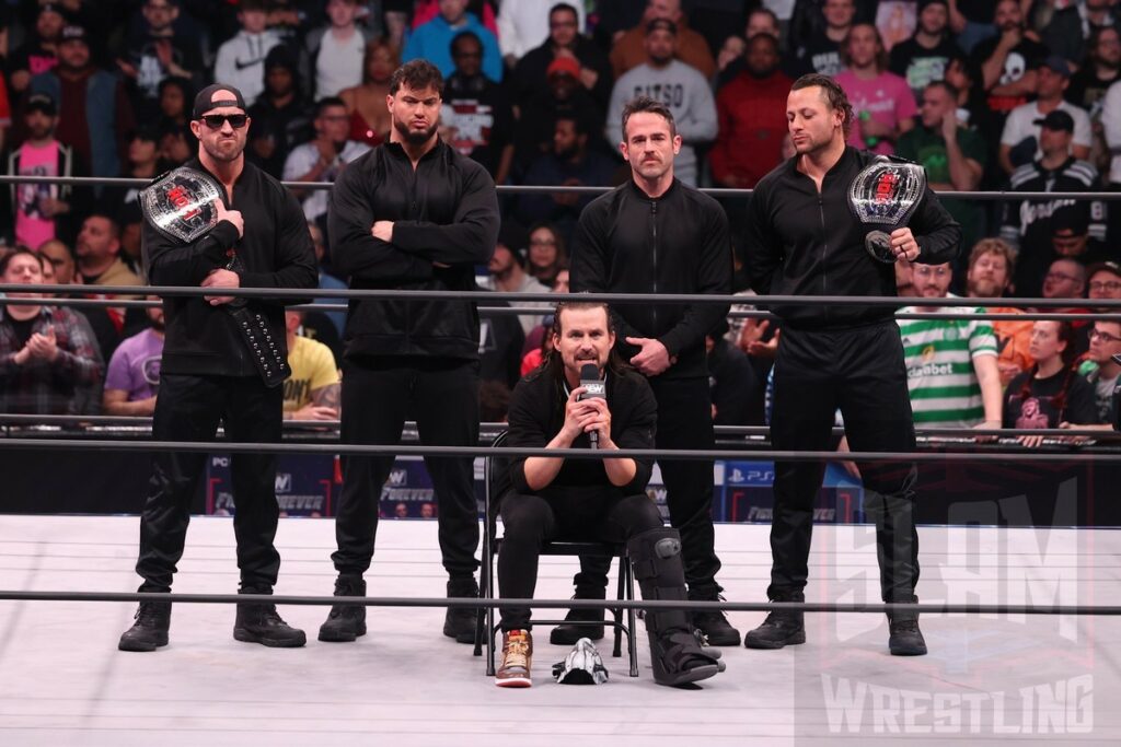 Adam Cole, Roderick Strong, Mike Bennett, Matt Taven, and Wardlow at AEW Dynamite on Wednesday, January 3, 2024 at the Prudential Center in Newark, NJ. Photo by George Tahinos, https://georgetahinos.smugmug.com