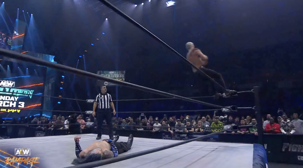 Darby Allin goes for the Coffin Drop on fellow highflyer Jeff Hardy