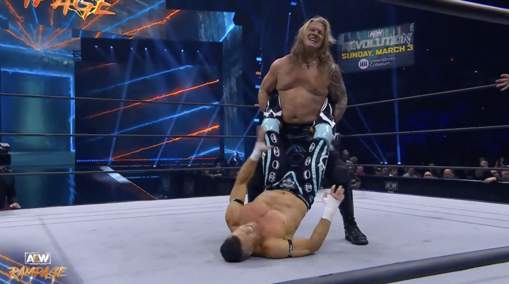 Chris Jericho attempting a finish using Wall of Jericho against Sydal
