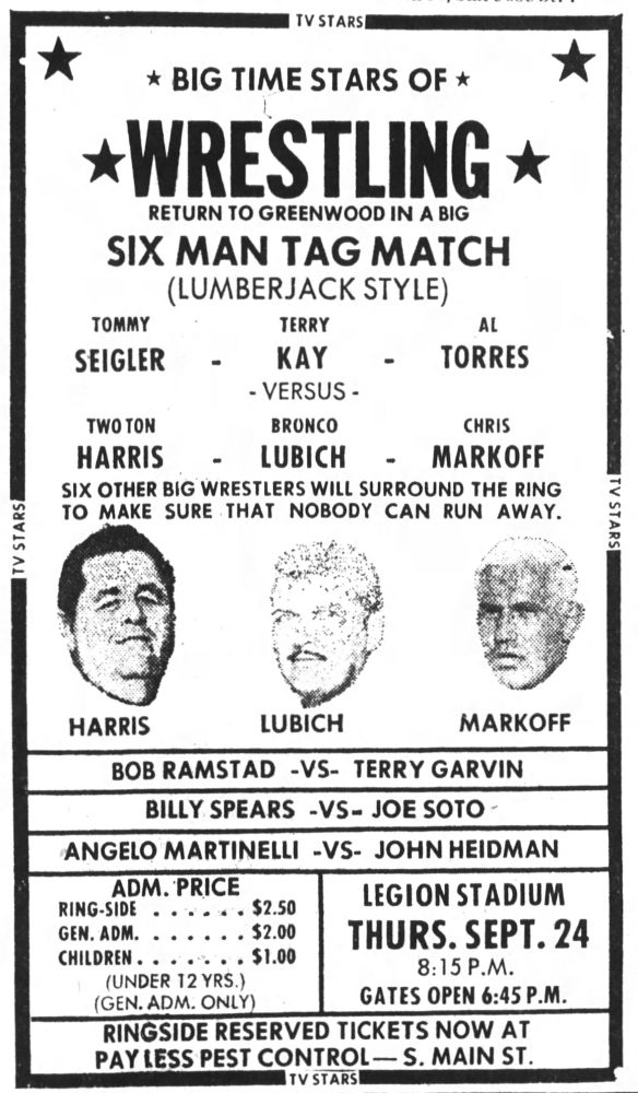 Chris Markoff on a card in Greenwood, SC, on September 24, 1970.