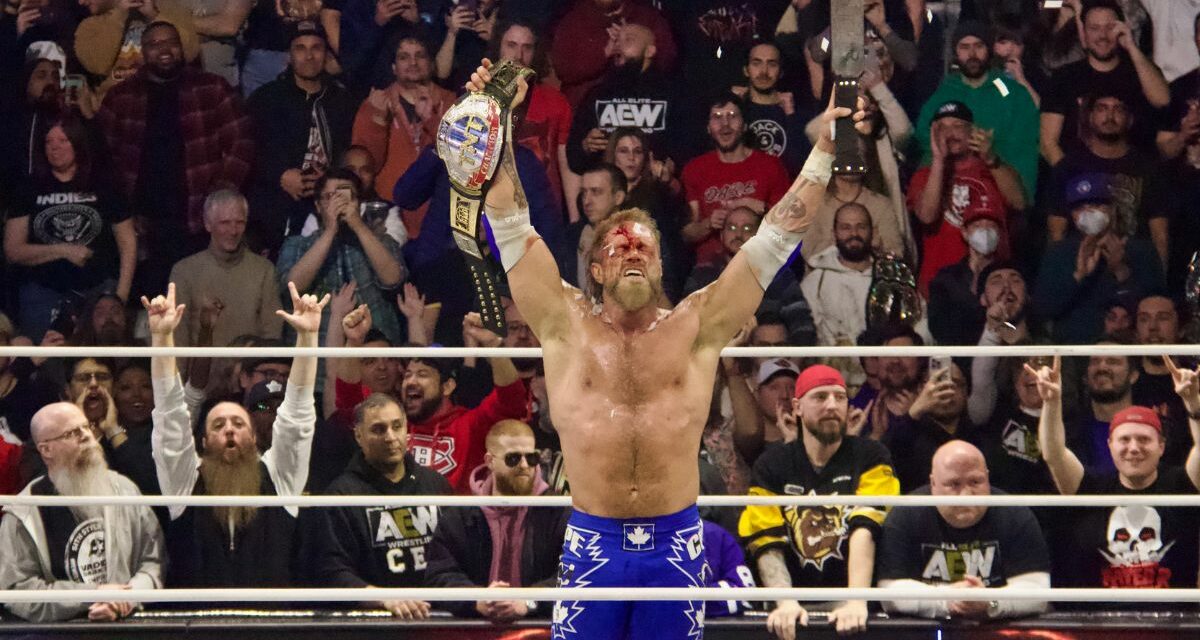 New TNT champion Adam Copeland after his I Quit Match against Christian Cage at AEW Dynamite on Wednesday, March 20, 2024, at Coca-Cola Coliseum in Toronto, Ontario. Photo by Steve Argintaru, Twitter/Instagram: @stevetsn