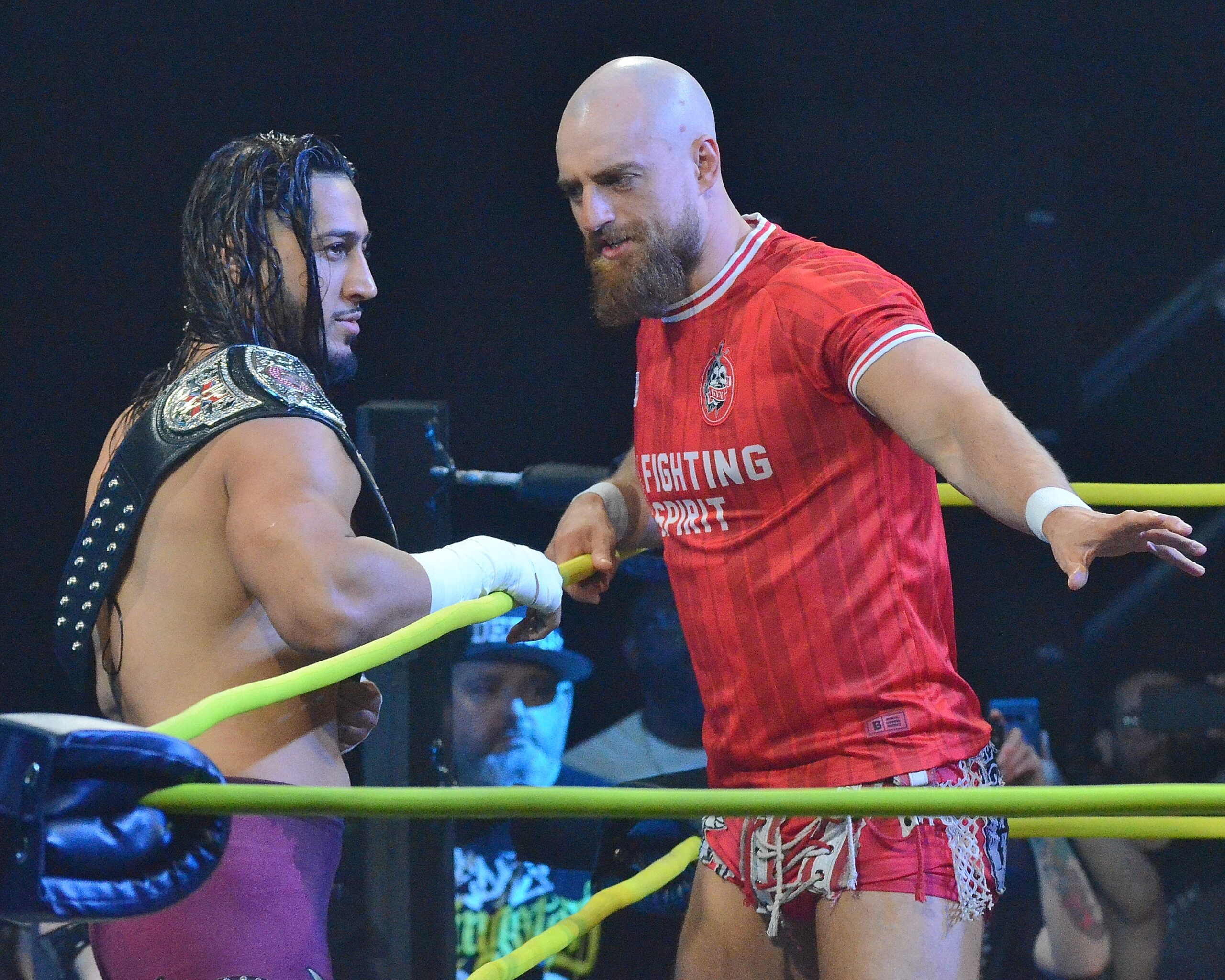 Mustafa Ali and Zack Gibson at TNA Sacrifice on Friday, March 8, 2024, at St. Clair College in Windsor, Ontario. Photo by Brad McFarlin