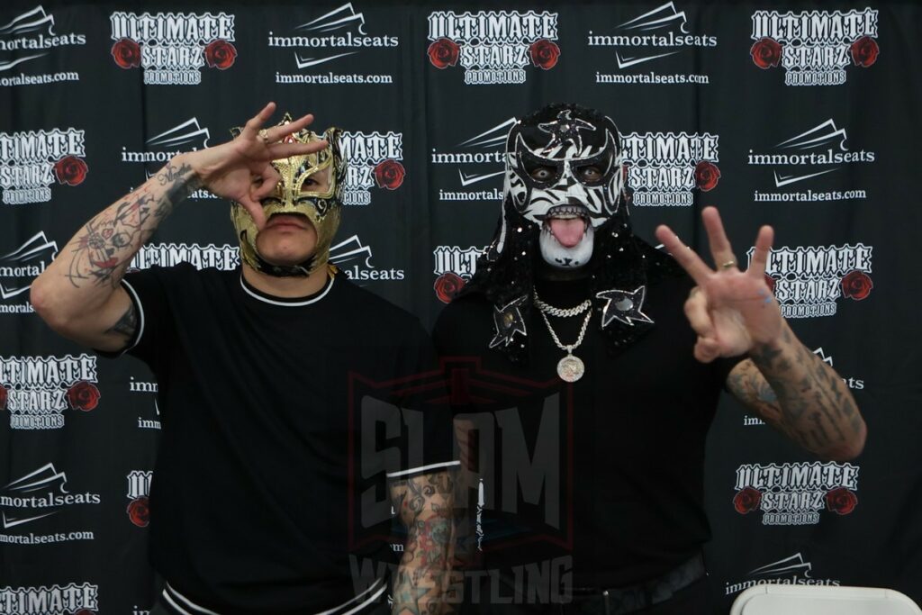 The Lucha Bros. Rey Fenix and Penta El Zero Miedo at The Big Event fan fest on Saturday, March 16, 2024, at the Suffolk Credit Union Arena in Brentwood, NJ. Photo by George Tahinos, https://georgetahinos.smugmug.com