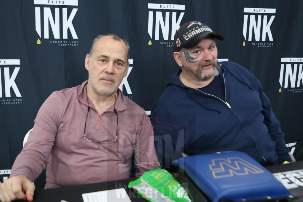 Dean Malenko and Perry Saturn at The Big Event fan fest on Saturday, March 16, 2024, at the Suffolk Credit Union Arena in Brentwood, NJ. Photo by George Tahinos, https://georgetahinos.smugmug.com