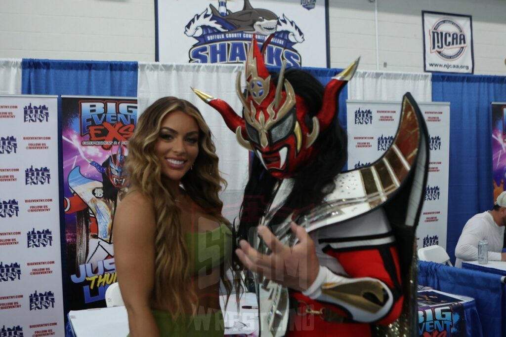 Mandy Sacs fka Mandy Rose and Jushin "Thunder" Liger at The Big Event fan fest on Saturday, March 16, 2024, at the Suffolk Credit Union Arena in Brentwood, NJ. Photo by George Tahinos, https://georgetahinos.smugmug.com