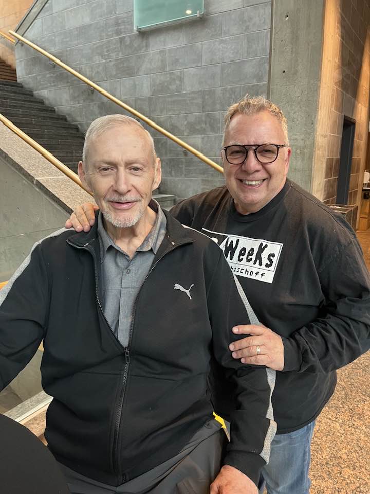 Gilles "The Fish" Poisson and Marc Blondin on Tuesday, March 19, 2024, at the Musée de la civilisation launch of "Lutte. Le Québec dans l’arène". Facebook photo