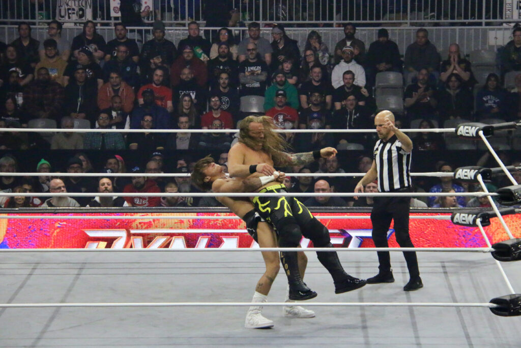 HOOK takes Chris Jericho to Suplex City at AEW Dynamite at Toronto's Coca-Cola Coliseum. Photo by Steve Argintaru Twitter/IG: @stevetsn