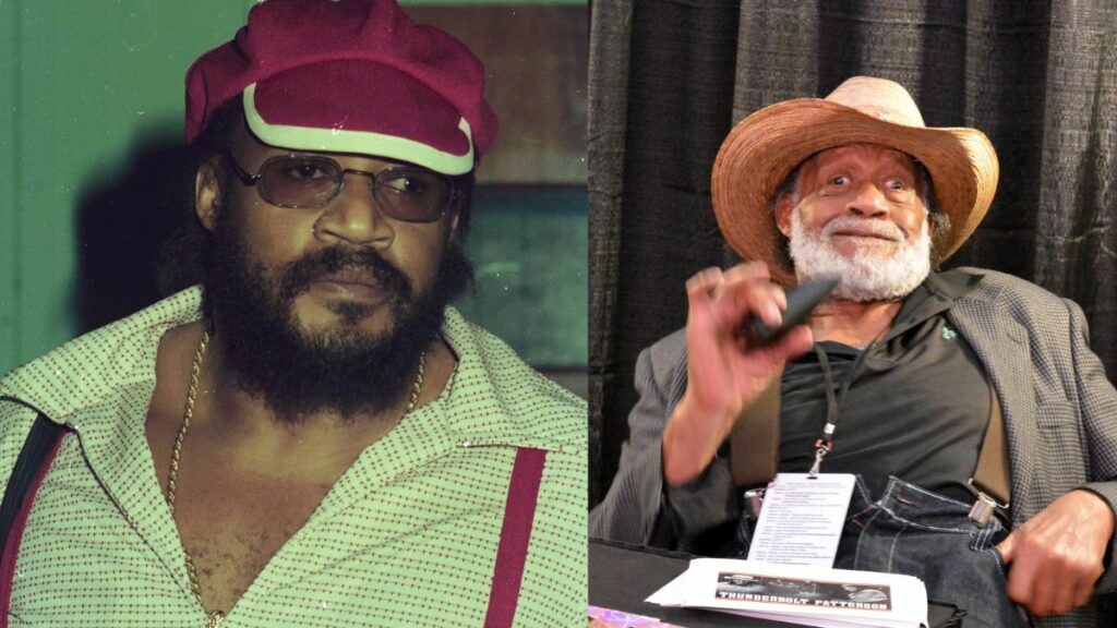 Left: Thunderbolt Patterson in his prime. Photo courtesy Pete Lederberg, facebook.com/PeteLederbergsWrestlingPhotos. Right: Thunderbolt Patterson in Waterloo, Iowa, for the Tragos/Thesz Hall of Fame induction in July 2022. Photo by Joyce Paustian