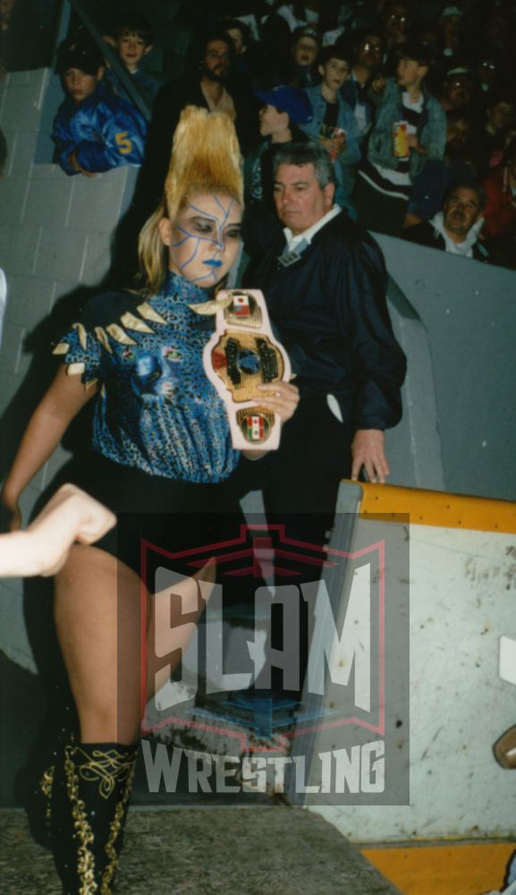 Bull Nakano as WWF Women's champion, heading to the ring in London, Ontario. Photo by Terry Dart